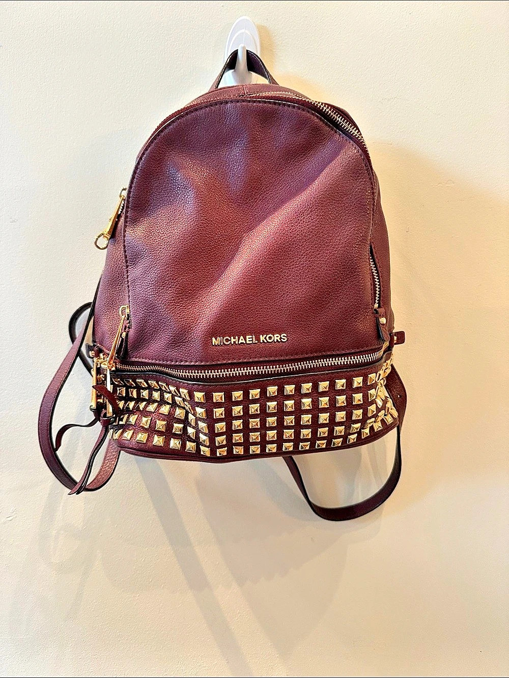 Michael Kors Rhea Medium Studded Pebbled Leather Backpack